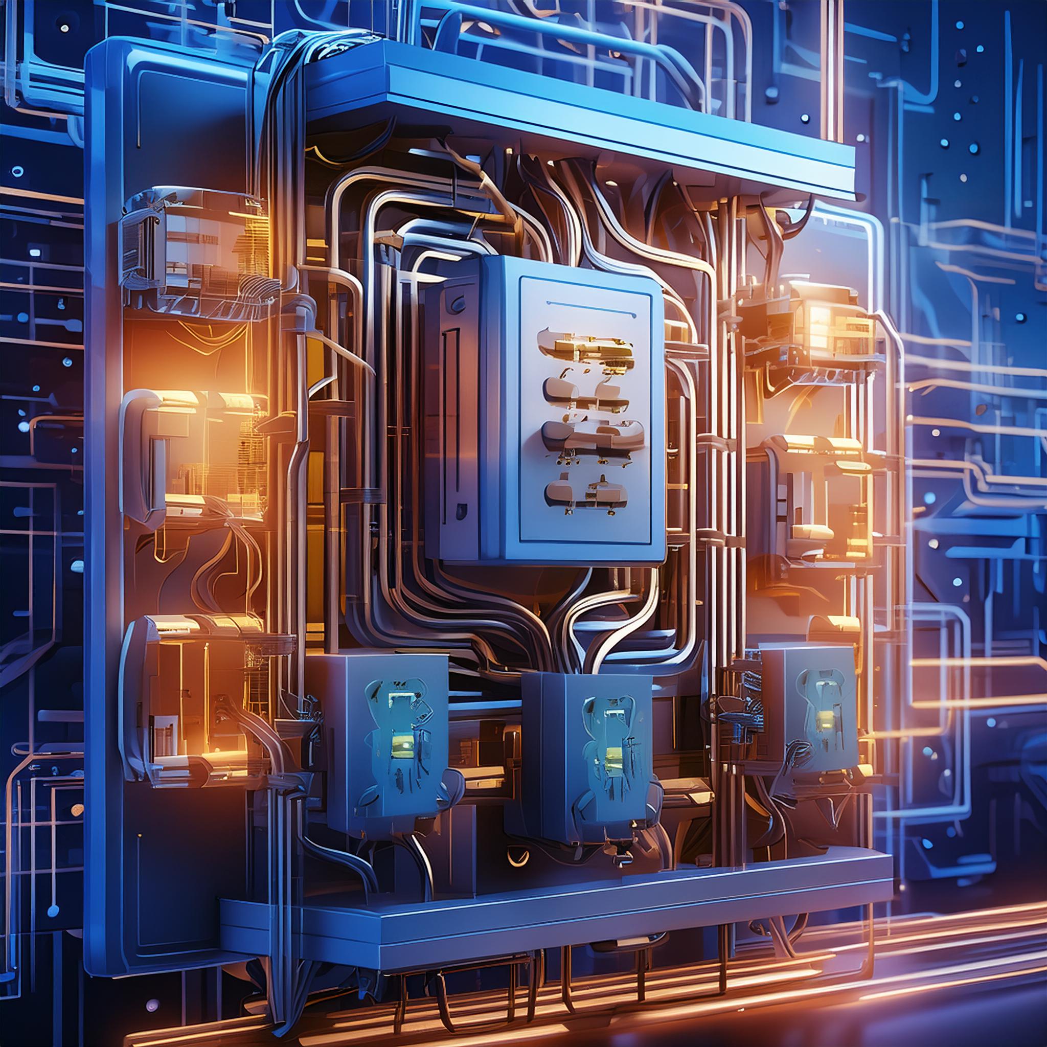 Firefly realistic 3D wallpaper with, electrical distribution board; high detailed illustration of te (3)